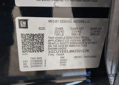 2021 Chevrolet Silverado 1500 4Wd Short Bed Rst z USA, uszkodzony, nr VIN 1GCUYEEL4MZ221175